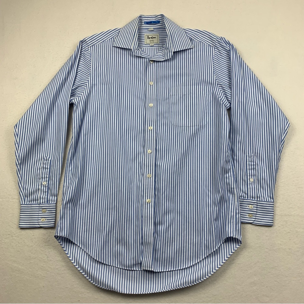Boden London Shirt Mens 15 Medium Vertical Striped Blue‎ White Cotton